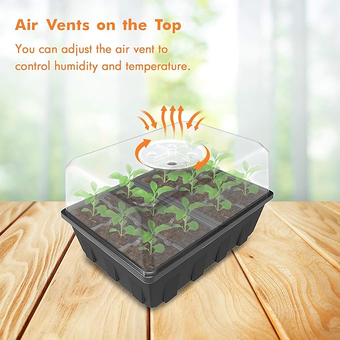 Gardzen 10 Pack Seed Starting Tray, Plant Germination Trays, Seed Starter Kit with Adjustable Humidity Vented Dome, Plant Growing Kit 6.6" x 4.5", Total 120-Cell, Black