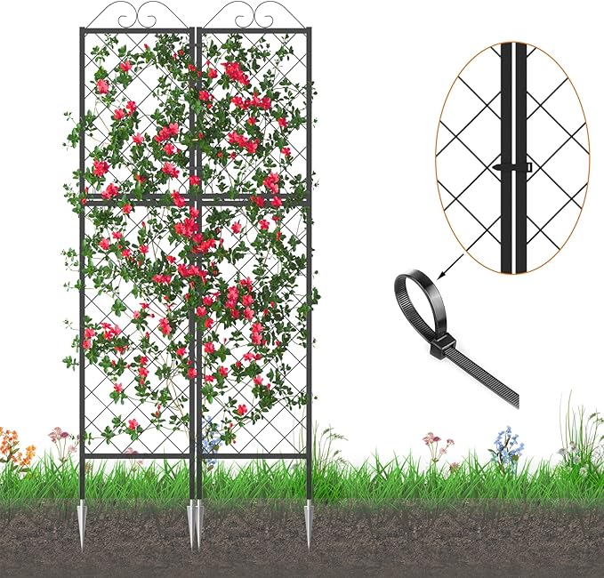 Zhongma 2 Pack Metal Garden Trellises for Climbing Plants, 77.2 Inch Tall Metal Fence Plant Support Trellis for Flower and Vagetable