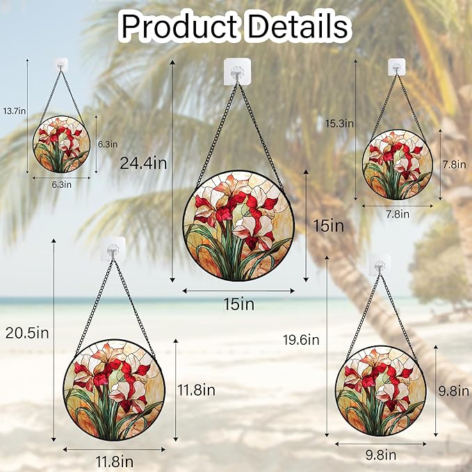 Stained Glass Window Hanging - Red Gladiolus Flower Suncatcher for Door Yard Sun Catchers Decor Christmas Mother's Day Birthday Gifts for Lovers Women Mom Nana Girlfriend Wife 15 in
