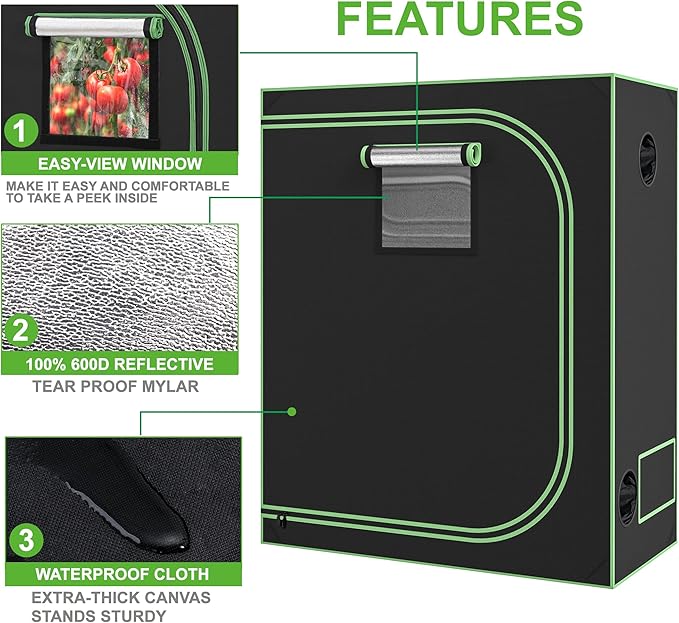 Nova Microdermabrasion 48"x24"x60" Mylar Hydroponic Grow Tent with Observation Window and Floor Tray, 4×2 Grow Tent, High Reflective Growing Tent Room for Indoor Plant Fruit Flower Veg