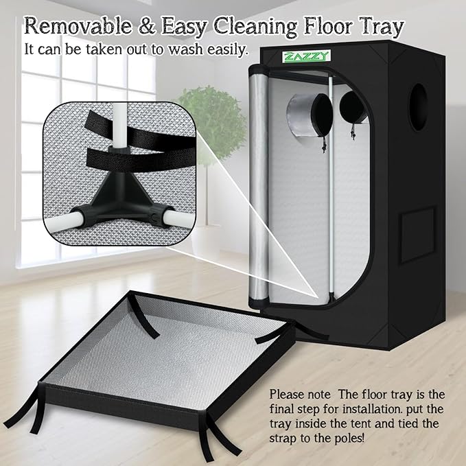 zazzy 2x2 Grow Tent 24"x24"x48"600D Mylar Hydroponic Indoor Plant Grow Tents with Observation Window, Tool Bag and Removable Waterproof Floor Tray for Plants