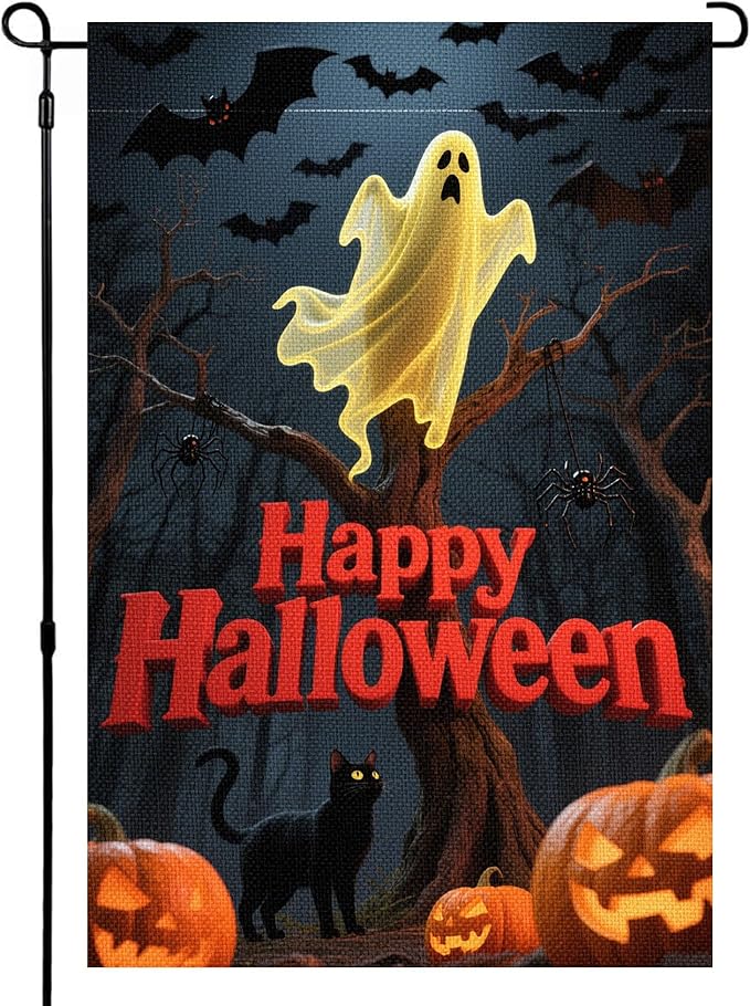 Halloween Garden Flag 12x18 Inch Double Sided, Outdoor Burlap Yard Decor for Porch, Patio, Holiday Decorations, Black2