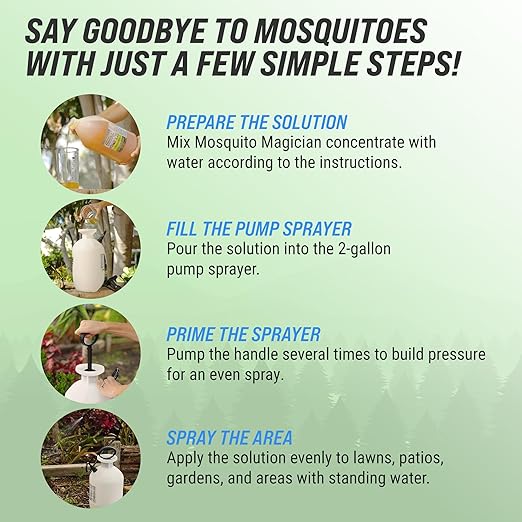 Mosquito Magician 1 Gallon Liquid Concentrate with a 2 Gallon Pump Up Sprayer - User-Friendly - Ideal for Yards, Lawns, Patios - Kills Mosquitoes, Fleas, Fire Ants - Includes 6 Natural Essential Oils