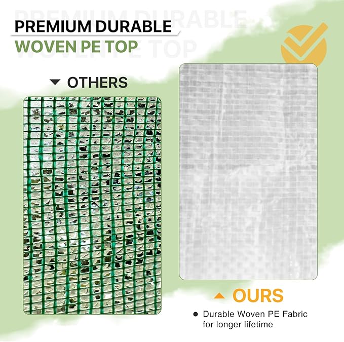 EAGLE PEAK Woven Replacement Cover for 8x6 Portable Walk-in Pop up Greenhouse, Front and Rear Roll-Up Zipper Entry Doors and 4 Roll-Up Side Windows (Frame Not Included), White