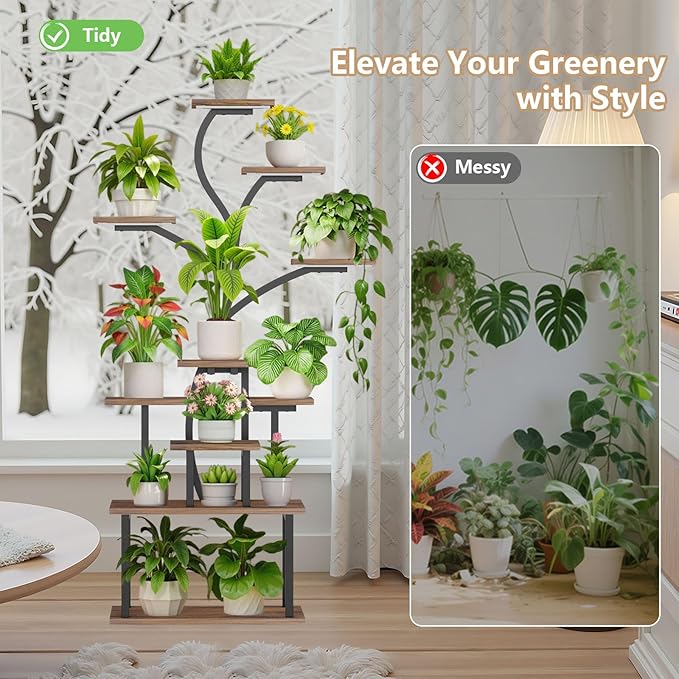Plant Stand Indoor with Grow Lights - 10 Tiered Indoor Plant Shelf, 65" Corner Plant Stands for Indoor Plants, Tree Shaped Plant Rack for Multiple Plants, Metal Flower Display for Home, Balcony, Patio