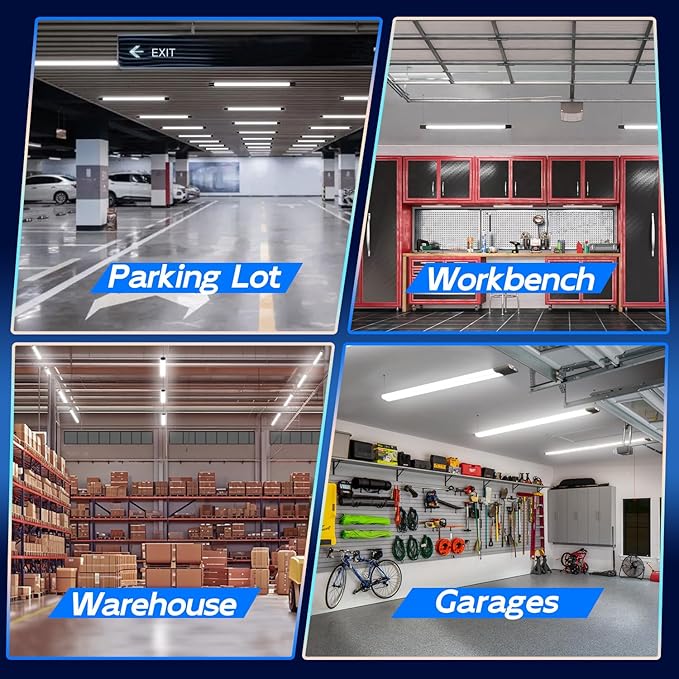 hykolity 10 Pack 4FT Linkable LED Shop Light for Garage, 6500lm, 4FT 60W Utility Light Fixture, 5000K Daylight LED Workbench Light with Plug, Hanging or Surface Mount, Black - ETL