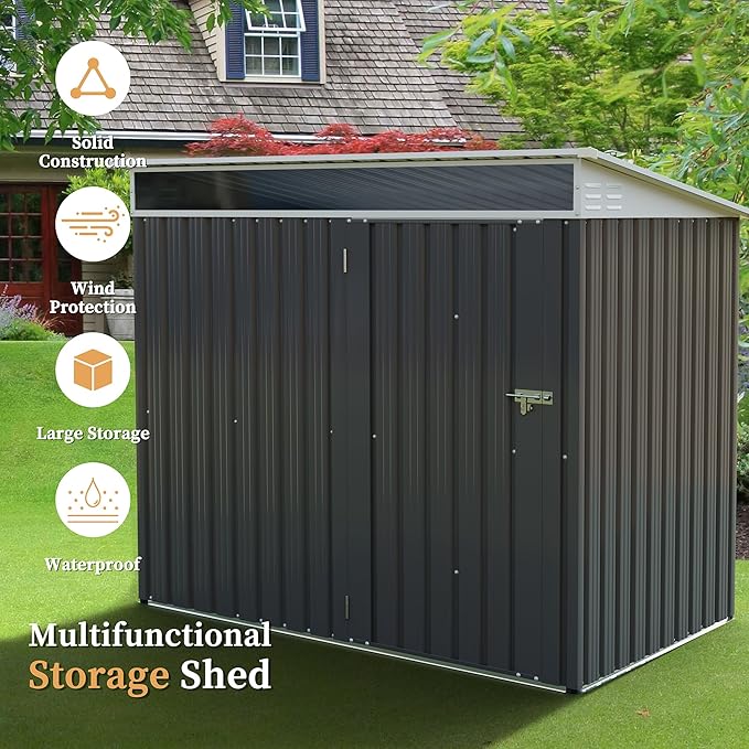 Vongrasig Outdoor Storage Shed, 6 x 4 FT Outside Metal Garden Shed with Window and Lockable Door, Waterproof Tool Shed for Backyard Patio, Lawn and Garden (Dark Gray)