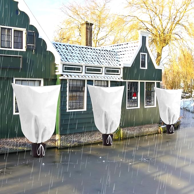 3 Pack Winter Plant Covers Freeze Protection with Drawstring, 23.6" x 31.4" Rose Cones for Winter Protection, Frost Cloths for Outdoor Plants Shrubs Trees Jacket Covers for Winter