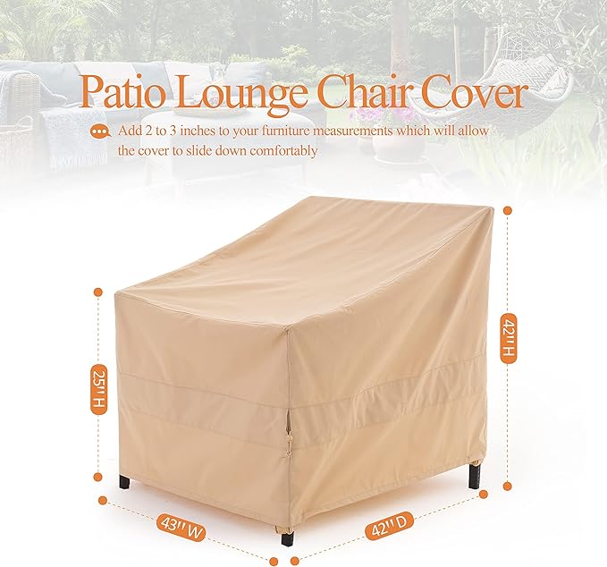 Patio Chair Covers, Outdoor furniture Cover, Heavy Duty, Waterproof Patio Chair Covers, 43W x 42D x 42H, Beige, 1-Pack