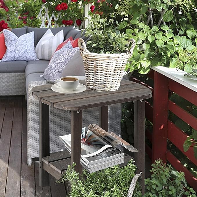 LZRS Double Adirondack Side Table, Outdoor Side Tables, End Tables for Patio, Backyard,Pool, Indoor Companion, Easy Maintenance & Weather Resistant(Brown Mixture)