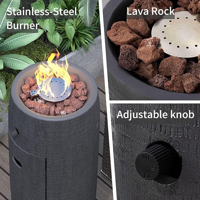 SUNBURY Outdoor Propane Fire Pit, 11" Propane Fire Column, Patio Gas Fire Pit 15,000 BTU Small Firepit Table for Outside w Lava Rocks, CSA Certified (Dark Gray)