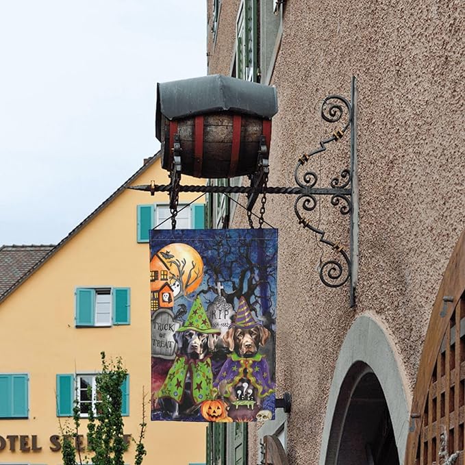 Labrador Dog Halloween Tombstone Scary Pumpkin Garden Flag Welcome Party Outdoor Outside Decorations Picks Home House Garden Yard Decor 12x18 Inch