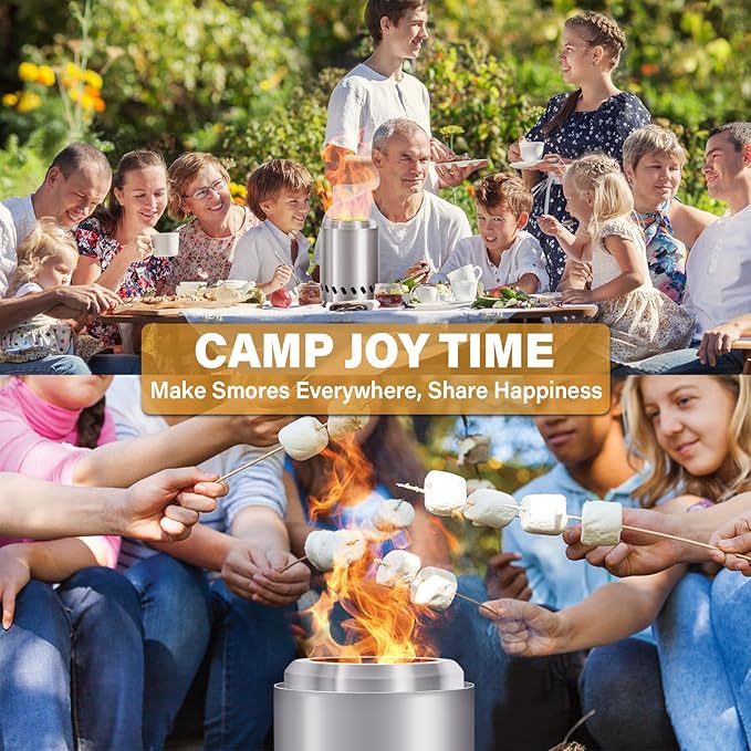 HGD Small Tabletop Fire Pit, Smokeless Table Top Firepit, Portable Mini Stove with Carry Bag for Camping Backyard Patio Garden Picnic, Fueled by Pellets or Wood, Stainless Steel, Silver