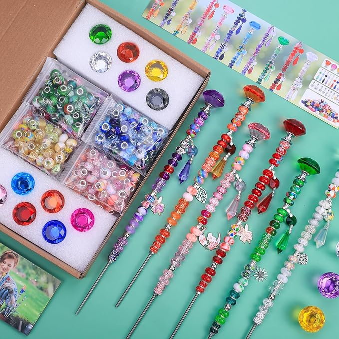 VICTLOV Crystal Suncatcher Making Kit, European Large Hole Beads, Snowflakes, Butterflies, Glass Balls for Garden Decoration, DIY Outdoor Hanging Ornaments (407Pcs Diamond+Pendant C)