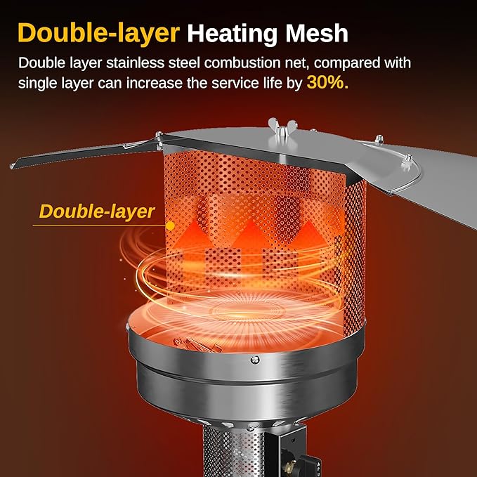 EAST OAK 50,000 BTU Patio Heater with Sand Box, Table Design, Double-Layer Stainless Steel Burner, Wheels, Triple Protection System, Outdoor Heater for Home and Residential, Polar Night