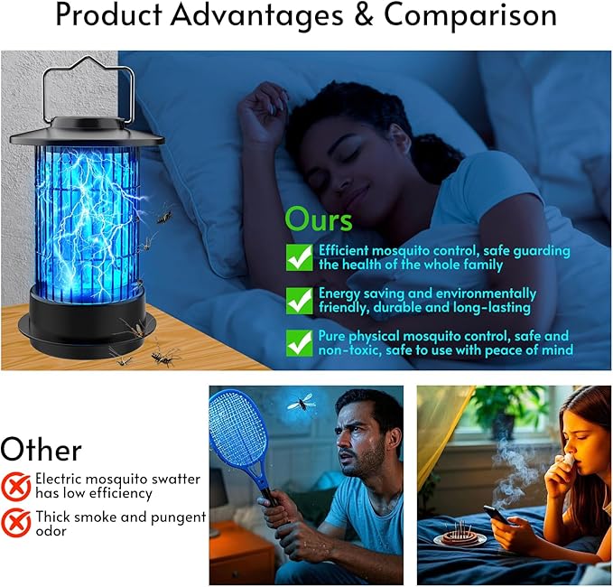 Bug Zapper Indoor Outdoor - Mosquito Zapper 4200V 18W Fly Zapper Insect Fly Wasp Gnat Traps Killer for Home Patio Camping, Plug-in with 4.92 Ft Cord