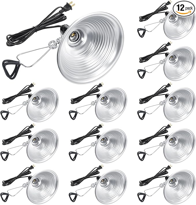Macarrie 12 Pack Clamp Lamp Light with Aluminum Reflector, 6ft SPT-2 18awg Cord and Adjustable Stand Fixture E26 Socket, up to 150 Watt, No Bulb(8.5 Inch)