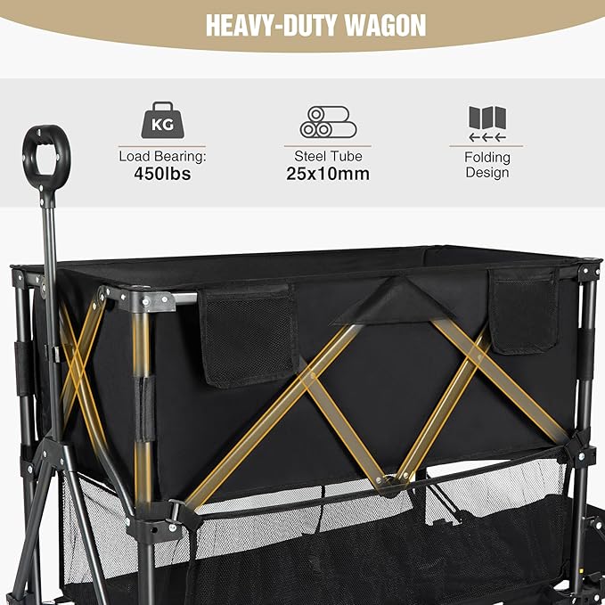REDCAMP Large Collapsible Double Decker Wagon, 450lbs Heavy Duty 53" L Extra Long Extender Wagon Cart with All-Terrain Big Wheels for Camping, Shopping, Outdoor Sport