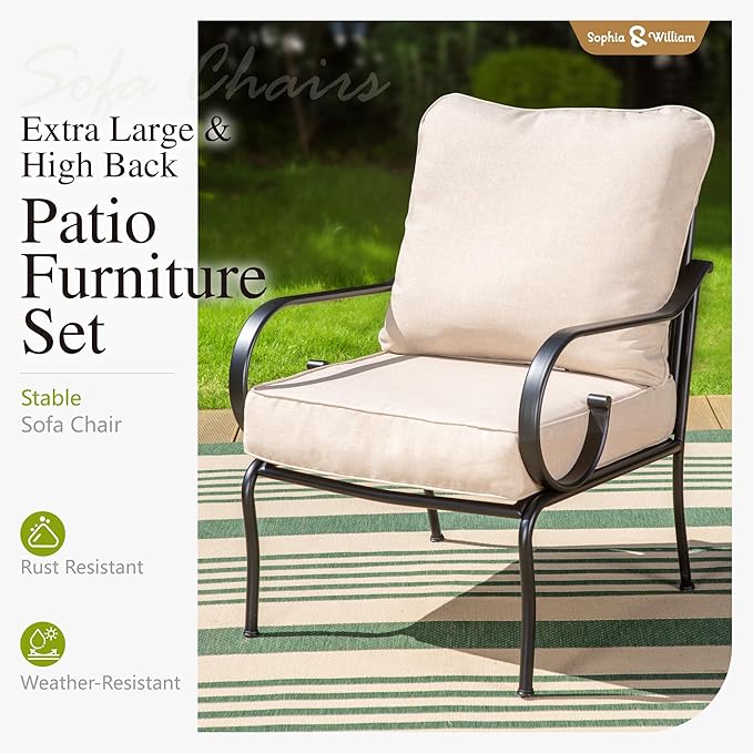Sophia & William Extra Large & High Back Patio Furniture Set Metal Modern Outdoor Conversation Sets with Sofa Chairs