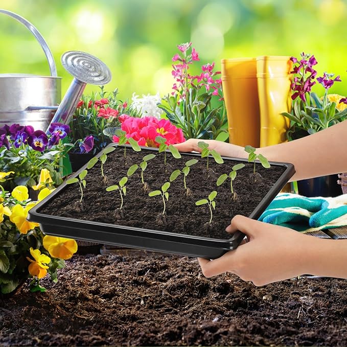 10 Pack Plastic Growing Trays, 10.6"x10.6" Garden Plant Growing Flats, Propagation Seedling Tray Without Drain Holes, Microgreens Seed Starter Tray for Greenhouse Wheatgrass Germination