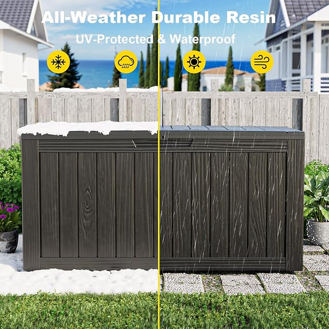 Outdoor Storage Box with Wheels – 75 Gallon Mobile Waterproof Resin Deck Box, Lockable Storage for Patio Cushions, Garden Tools, Pool Accessories – UV-Resistant Storage Bench for Backyard & Deck