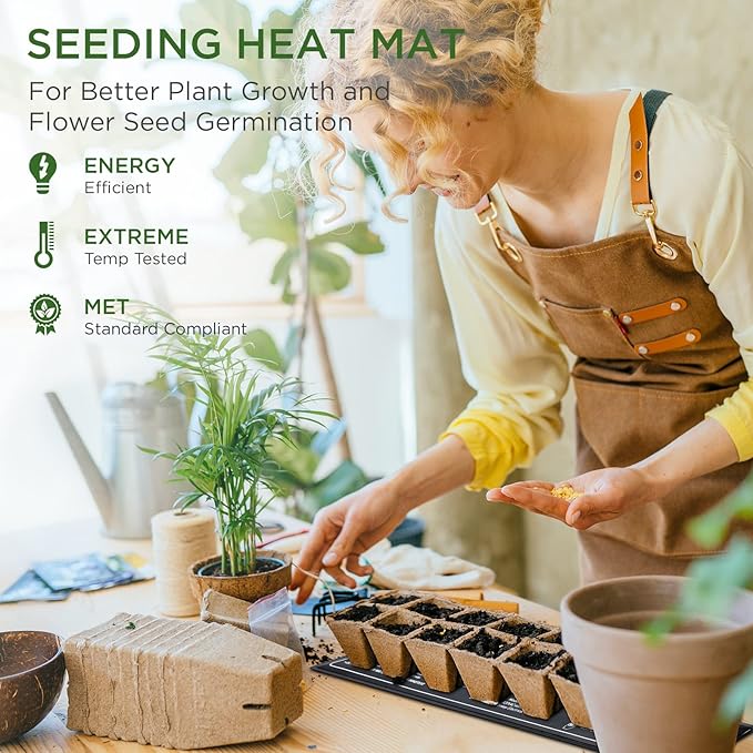 Seedfactor MET Certified Seedling Heat Mat, Adjustable Temperature Waterproof Durable Germination Station Heat Mat, Warm Hydroponic Heating Pad for Indoor Home Gardening Seed Starter