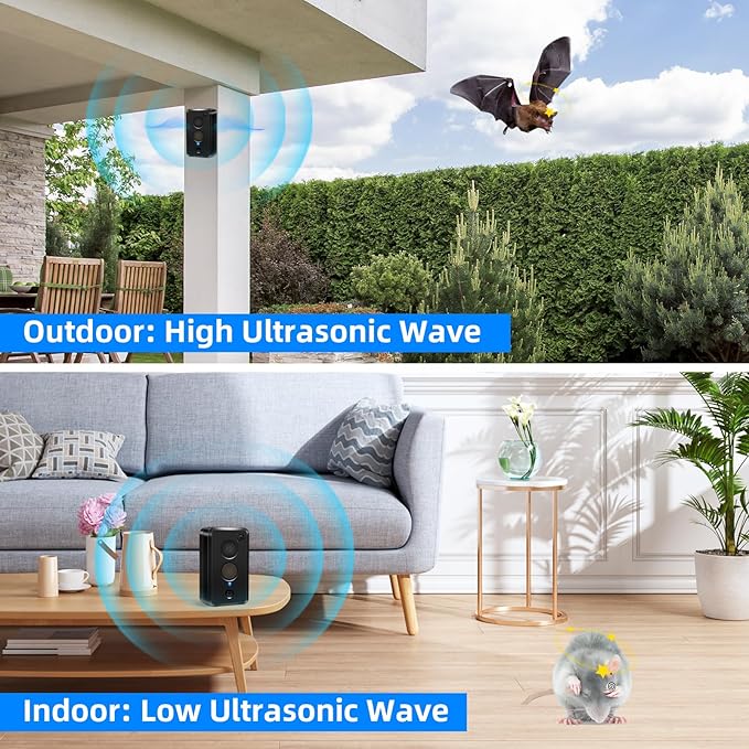 2025 4Pack Ultrasonic Bat Repellent Outdoor for Attic,Electronic Bat Deterrent Devices Outdoor Getting Rid of Bats,Rechargeable Batss Repeller Ultrasonic Indoor to Keep Bats Away from Porch