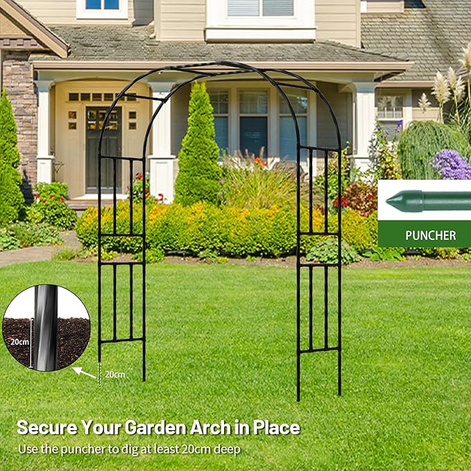 Twira Garden Arch Trellis, 7.9FT(240cm) Metal Garden Arbor Trellis for Climbing Plants Outdoor, Large Wedding Arch for Ceremony, Black Archway Trellises Decoration for Lawn, Patio, Backyard