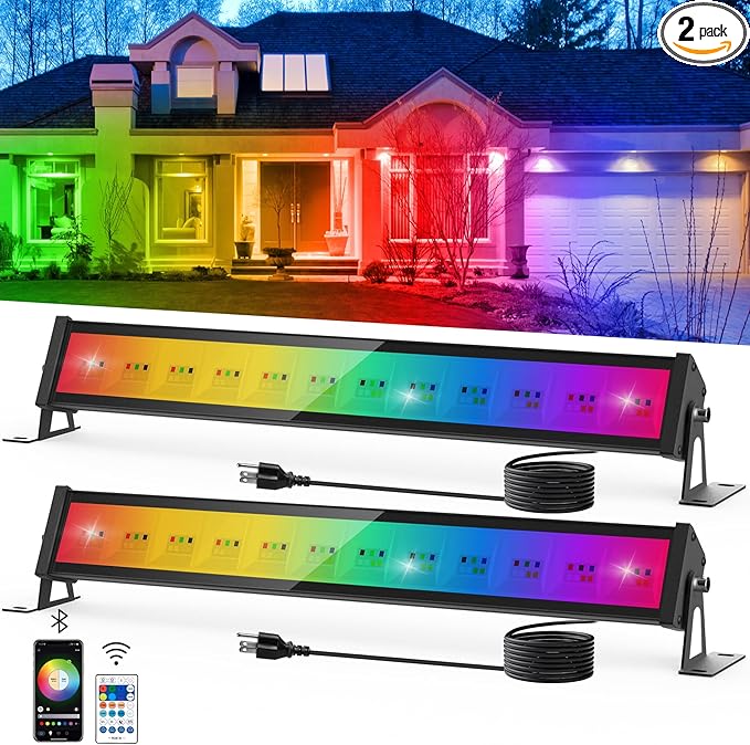T-SUN RGBCW Wall Washer Lights 2 Pack 50W Stage Wash Light Bar Smart APP & Remote Control Music Sync Memory Timing Color Changing Wash Light for Stage Birthday Party Wedding Outdoor Indoor