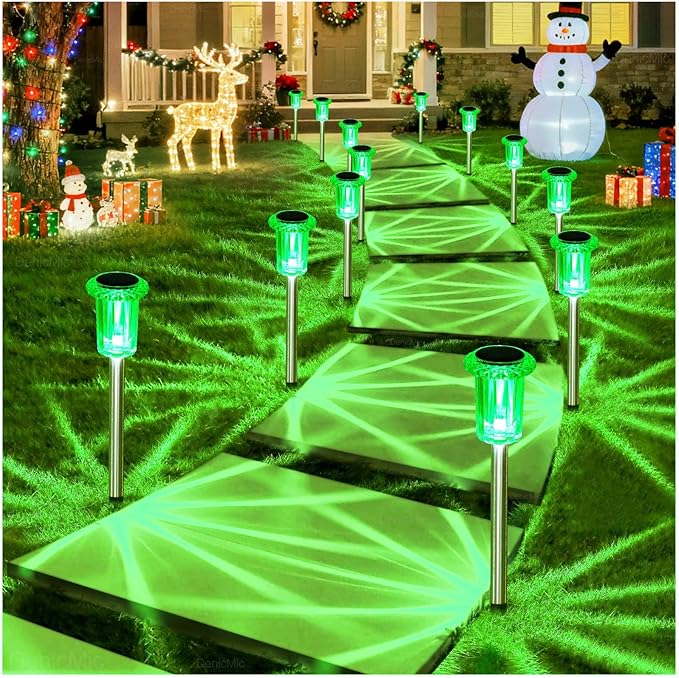 DenicMic Halloween Solar Lights Outdoor 10 Pack Green LED Waterproof Yard Garden Patio Backyard Pathway Walkway Landscape Lawn Outside Halloween Decorations Outdoor