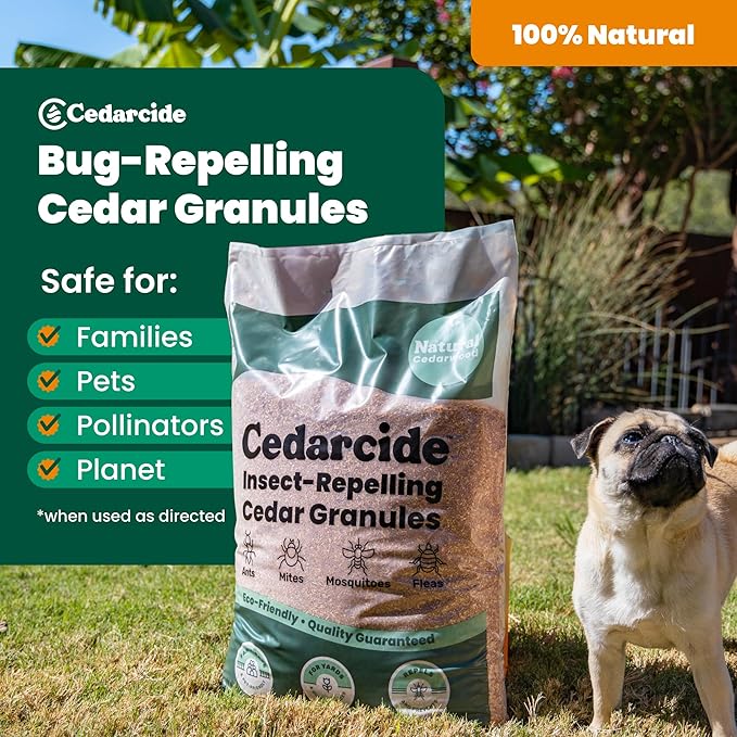 Cedarcide Lawn, Home & Garden Cedar Granules | Repels Fleas, Ticks, Ants & Mosquitoes | Smells Great, Easy to Use | Family & Pet Safe | 6 Bags (48 Lbs)