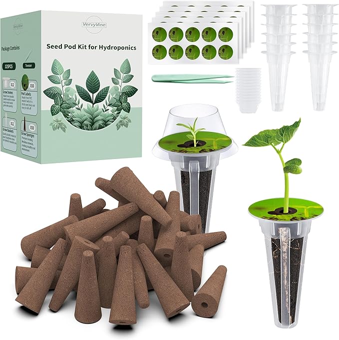 125 PCS Hydroponic Pods for Aerogarden, Grow Anything Seed Pod Kit with 50 Grow Sponges, 50 Labels 12 Grow Baskets, 12 Grow Domes and 1 Tweezers - Compatible with Hydroponics Growing System Kit