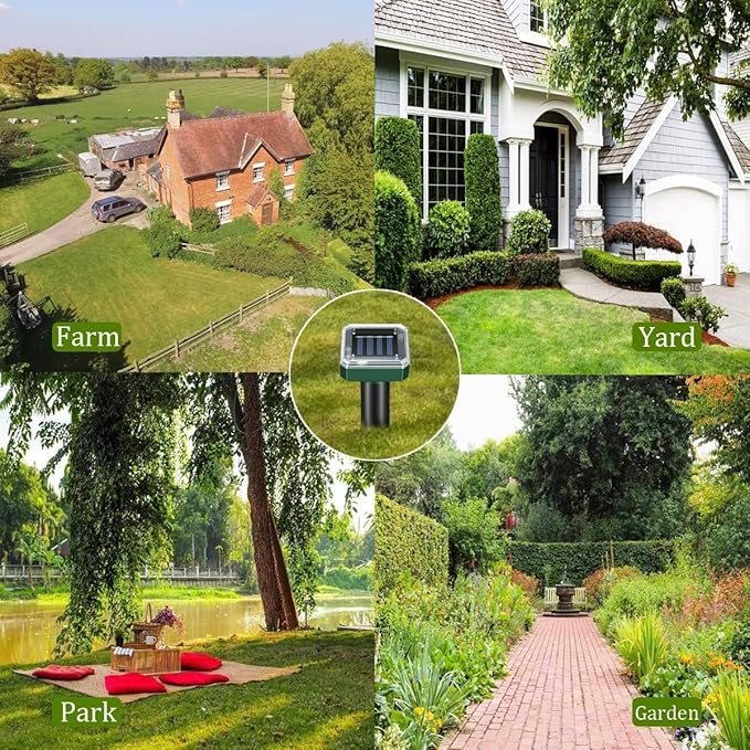 Mole Repellent Solar Powered - Ultrasonic Mole Vole Repeller Outdoor Deterrent, Rodent Snake Chipmunk Gopher Repellent for Lawns Garden Yard (8 Packs)