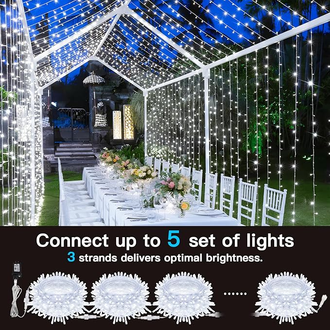 suddus 66ft 200 LED White String Lights with Timer, 12 Modes Twinkle String Lights Plug in, Connectable Indoor/Outdoor White Christmas Lights for Bedroom, Tree, Wedding, Party Decorations