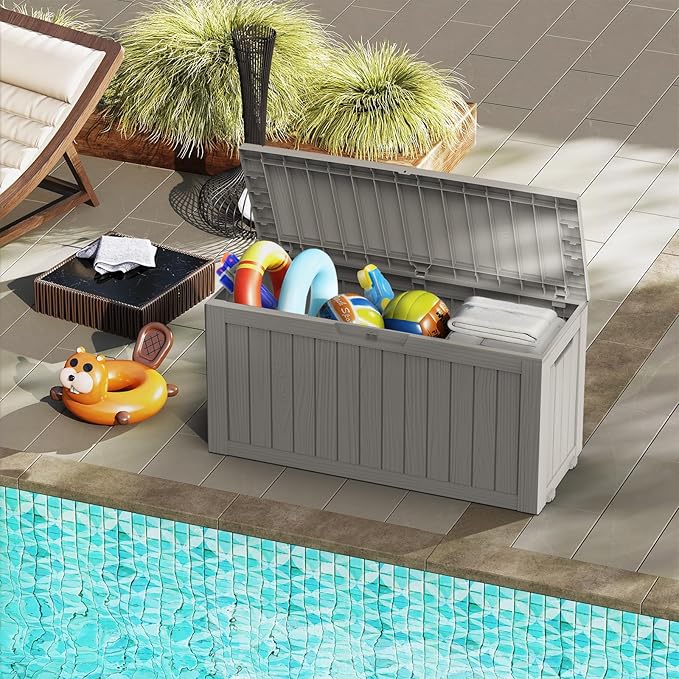 Mars Villa Deck Box, Waterproof Weatherproof and UV Resistant Resin Storage Bin with Lockable Lid, Ideal for, Outdoor, Patio Furniture Cushions, Pool Supplies, Garden Tools (72 Gallon, Grey)
