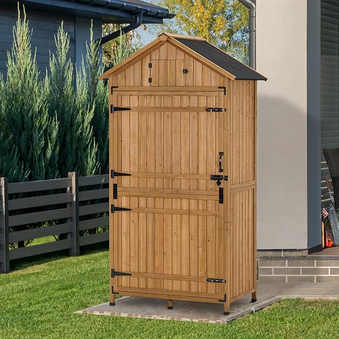 MCombo Large Outdoor Storage Cabinet with 3 Adjustable Shelves, 82 Inches Tall Storage Shed, Wood Garden Shed with Locks for Patio Yard Lawn, 1970