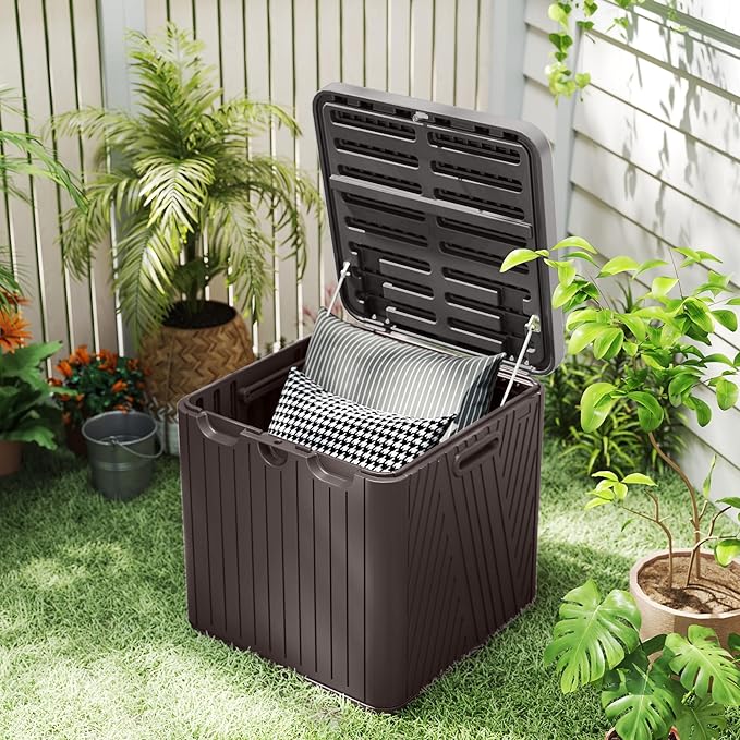 Kingdura 60 Gallon Outdoor Storage Box, Waterproof Resin Deck Box for Indoor and Outdoor Use, Lockable Storage Container for Patio Furniture Cushions Garden Tools (Coffee, 60 Gallon)