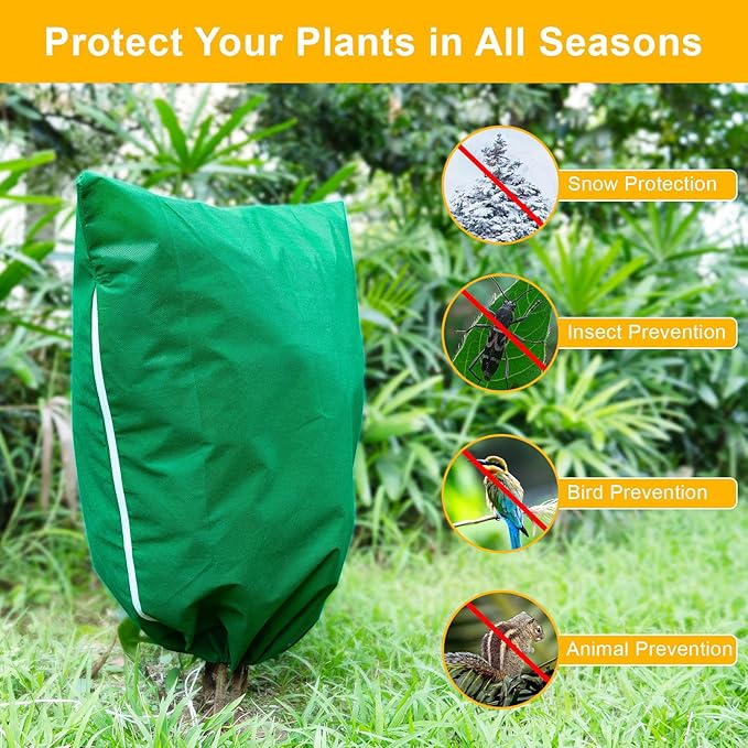 2 Packs Plant Covers for Winter Freeze Protection, 47.7" W X 71.7" H Frost Protection Covers for Outdoor Plants, 2.2 oz/yd² Tree Covers with Double Zipper Heads & Drawstring Design for Winter