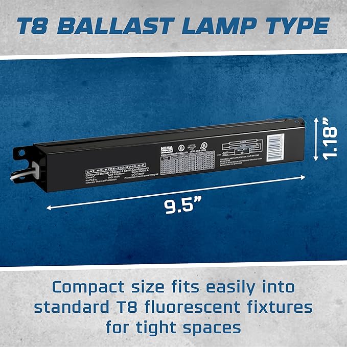 OHLECTRIC Replacement for Keystone KTEB-232-UV-IS-N-P 2 Lamp T8 Electronic Fluorescent Ballast with Normal Light Output | 120-277V Input with Instant Start Operation | 0.88 Ballast Factor, UL-Approved