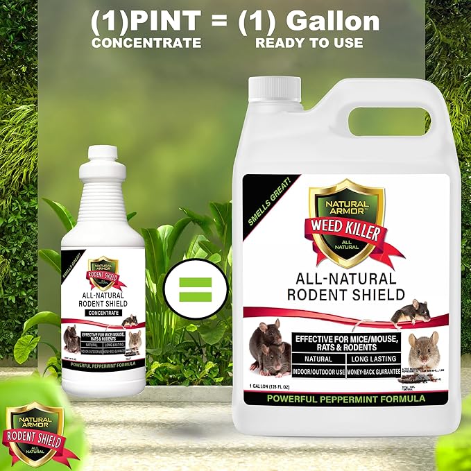 Natural Armor Peppermint Repellent 16oz Concentrate for Mice/Mouse, Rats & Rodents - Powerful Peppermint Oil Repellent Makes 1 Gallon of Ready to Use Repellent Spray Formula