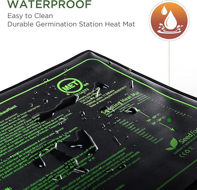 MET Certified 2 Pack Seedling Heat Mat, Seedfactor Adjustable Temperature Waterproof Durable Germination Station Heat Mat, Warm Hydroponic Heating Pad for Indoor Home Gardening Seed Starter
