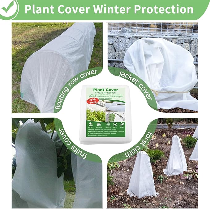 SPORTYOUTH Plant Covers Freeze Protection 10 x 50 FT 1.2 oz/yd² Frost Cloth Blankets Large Thicker Garden Floating Row Cover Fabric for Outdoor Plants Winter Cold Fruits Pests Protection, White