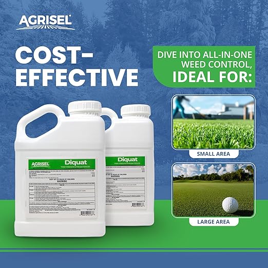 Diquat Weed Killer, Fast-Acting Formula for Aquatic and Landscape Weeds, Safe on Ornamentals, Visible Results in 1-2 Days, Pet Safe, Includes 3-Pack of Agrisel Protective Gloves, 128 Ounces