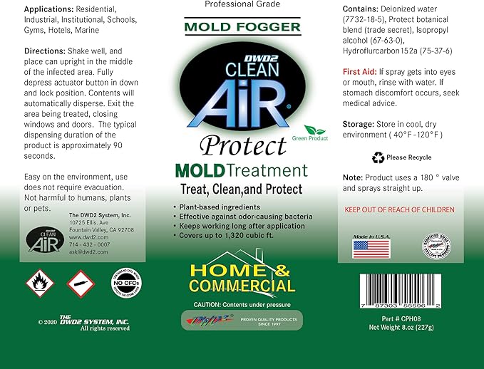 Protect™ Home & Commercial Mold-Treatment Plant-Based Mold-Odor Remover Fogger Treatment - eco-friendly solution for a safer and healthier living and working space (8 oz.)
