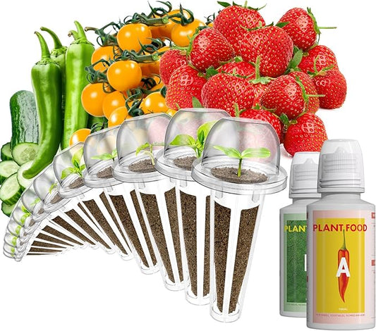 12 Pods Fruit Seed Pod Kit for AeroGarden, idoo, Ahopegarden Hydroponic Growing System Indoor Garden, Include Strawberry, Golden Cherry Tomato, Cucumber, Radish, Dwarf Pea, Green Pepper
