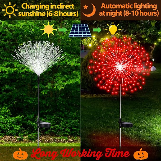 4 Pack Halloween Solar Lights Christmas Solar Firework Lights Outdoor 180 LEDs 8 Modes Waterproof Stake LED Sparkler Decoration Landscape Garden Pathway Patio Walkway Yard Lawn Decor(Red Green)