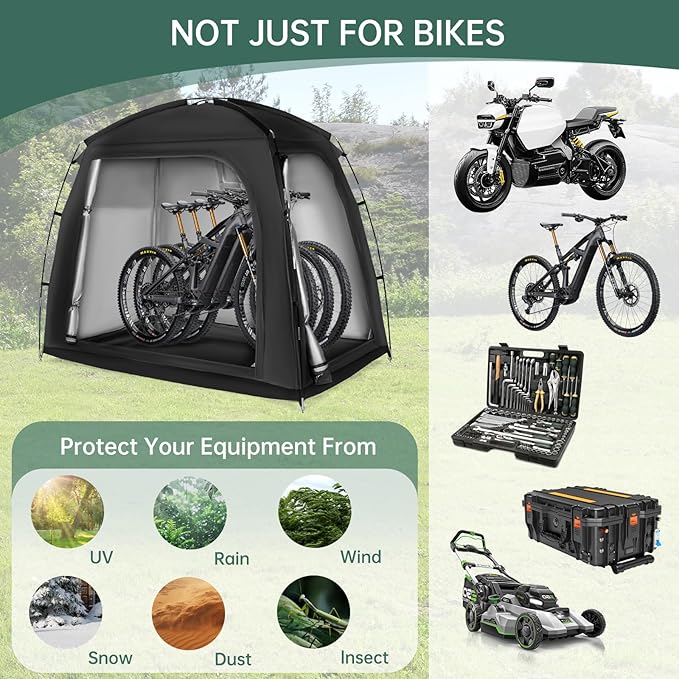 Travel Bike Storage Shed Tent - 210D Outdoor Portable Bicycle Storage Shed 8" L x 7.98" W x 10" H - Waterproof, UV Resistant, Portable Bike Shelter for Outdoor Protection (Black)