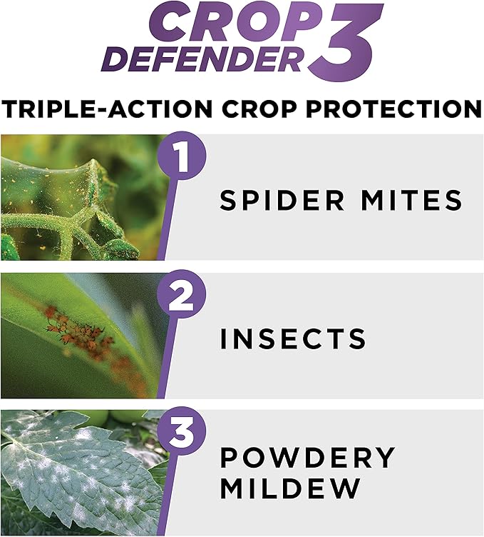 Grower's Ally Crop Defender 3 Concentrate 8 oz | Natural, Safe & Organic Insecticide & Fungicide Control for Plants - Powdery Mildew, Spider Mites & Russet Mite Killer – Makes 25 Gallons