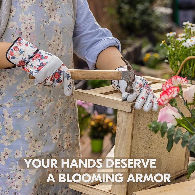 Vgo... Women Gardening Gloves Premium Goat Leather Work Gloves Thornproof for Pruning,Outdoor Activities(GA7454/GA3561)