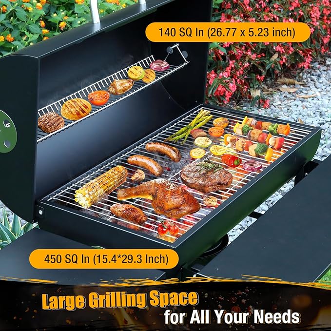 Charcoal BBQ Grills Outdoor: Spacious Barrel Barbecue Grill with Side Front Table - Premium BBQ Smoker Combo for Backyard Cooking Patio Grilling Tailgating Party Camping Picnic